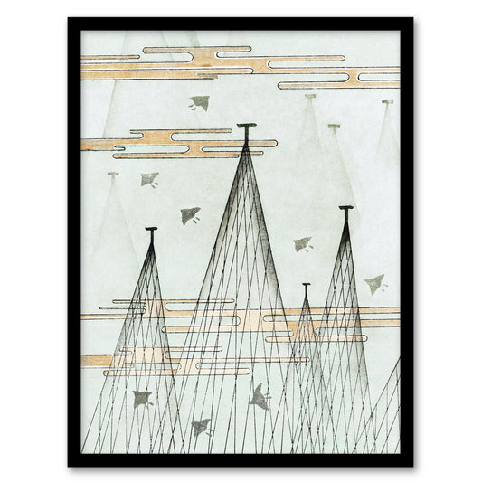 Shin Bijutsukai Framed Wall Art Print Skyscape With Birds Flying Home Décor