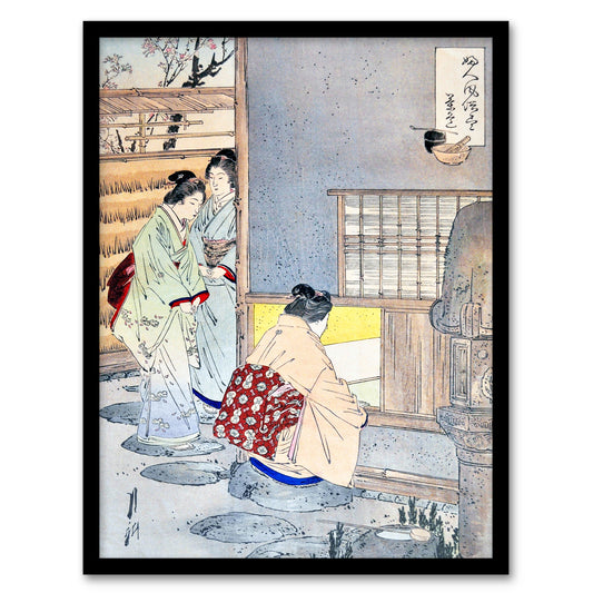 Ogata Gekko Framed Wall Art Print Women Tea Gathering at Teahouse Home Décor