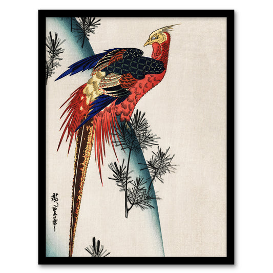 Utagawa Hiroshige Framed Wall Art Print Pheasant and Small Pine Home Décor