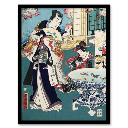 Toyohara Kunichika Framed Wall Art Print Spring Outing in a Villa Home Décor