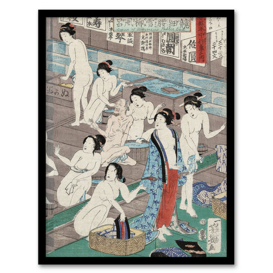 Toyohara Kunichika Framed Wall Art Print Women In Public Bath Home Décor