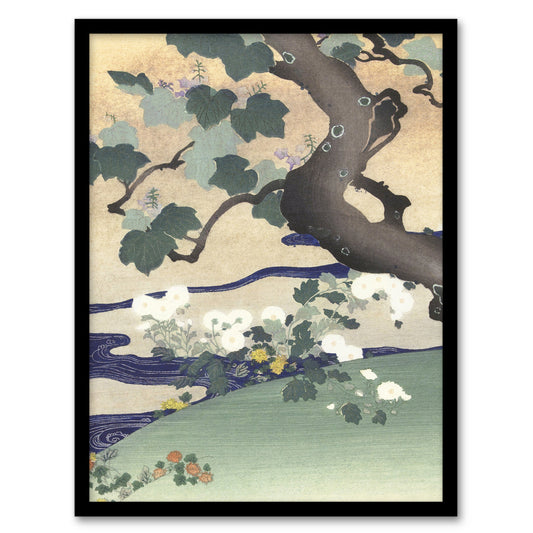 Kogyo Tsukioka Framed Wall Art Print Tree And Chrysanthemums Home Décor