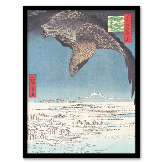 Hiroshige Framed Wall Art Hawk Over Jumantsubo Plain At Fukagawa Home Décor