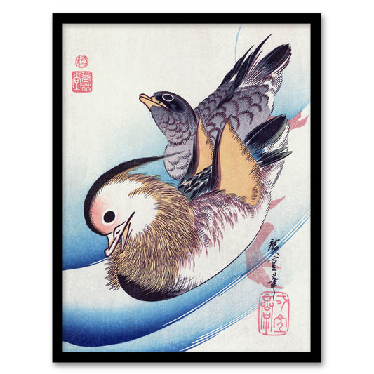 Utagawa Hiroshige Framed Wall Art Print Two Mandarin Ducks in a Lake Home Décor
