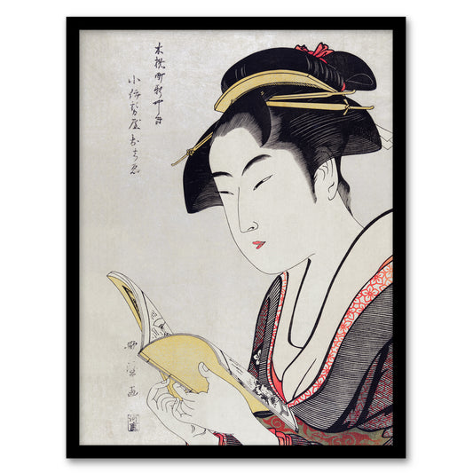 Utamaro Kitagawa Framed Wall Art Print Woman Portrait With Book Home Décor