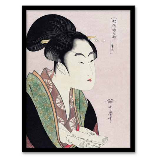 Utamaro Kitagawa Framed Wall Art Print Woman Reading Scroll Portrait Home Décor