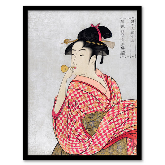 Utamaro Kitagawa Framed Wall Art Print Woman With Glass Pipe Portrait Home Décor