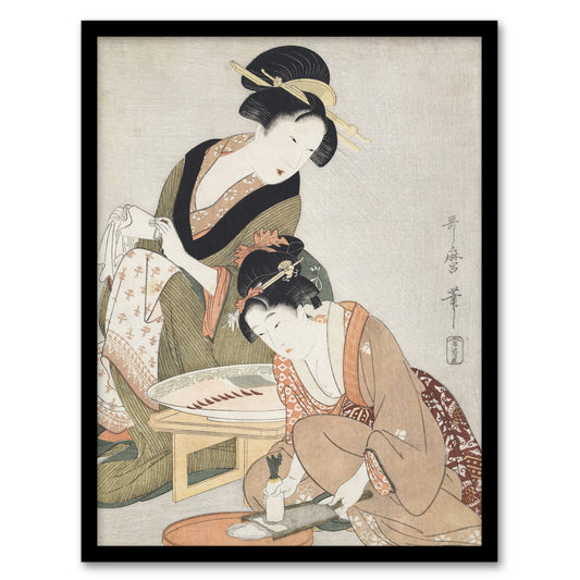 Utamaro Kitagawa Framed Wall Art Print Women Preparing Sashimi Home Décor