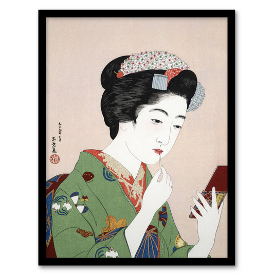 Goyo Hashiguchi Framed Wall Art Print Woman Applying Rouge Lipstick Home Décor