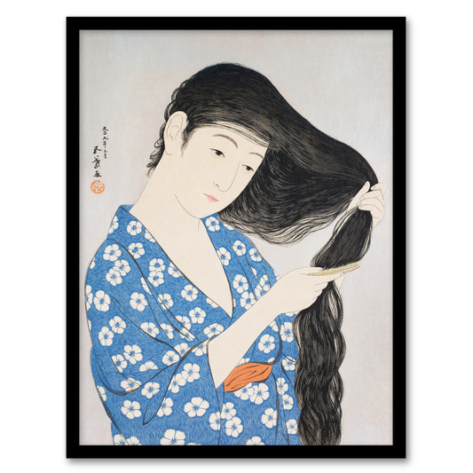Goyo Hashiguchi Framed Wall Art Print Woman Combing Her Hair Home Décor