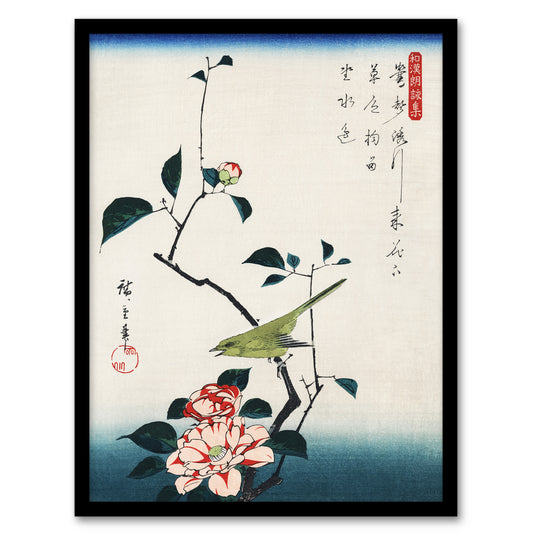 Utagawa Hiroshige Framed Wall Art Print Camellia And Nightingale Home Décor