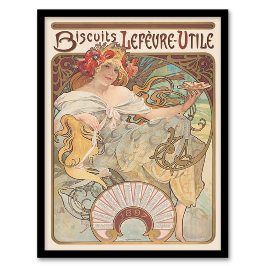 Alphonse Mucha Framed Wall Art Biscuits Lefevre Utile Vintage Advert Home Décor