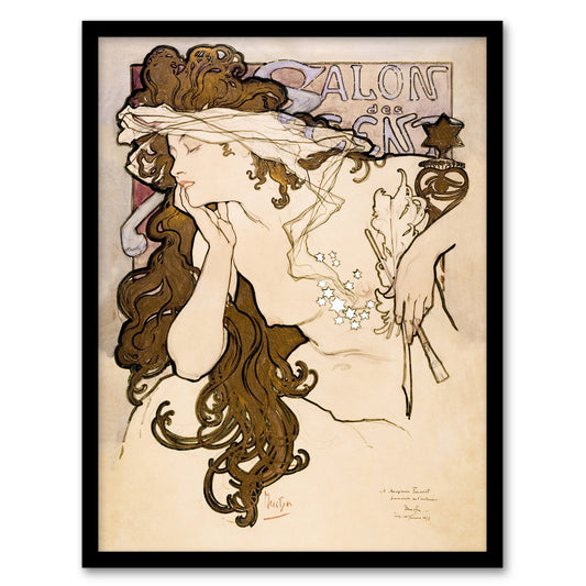 Alphonse Mucha Framed Wall Art Print Salon des Cent Vintage Drawing Home Décor