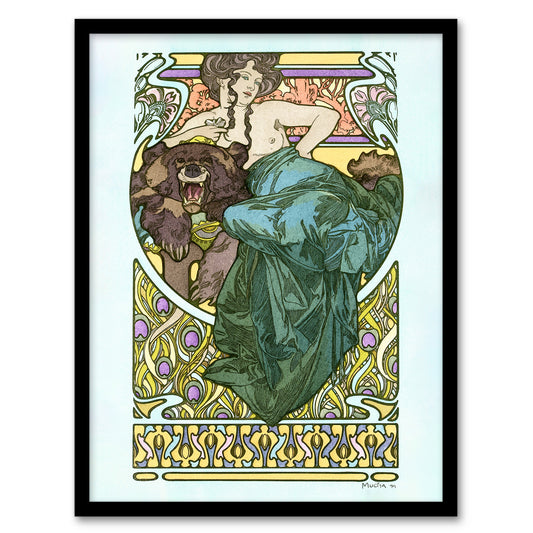 Alphonse Mucha Framed Wall Art Print Woman Reclining on a Bearskin Home Décor