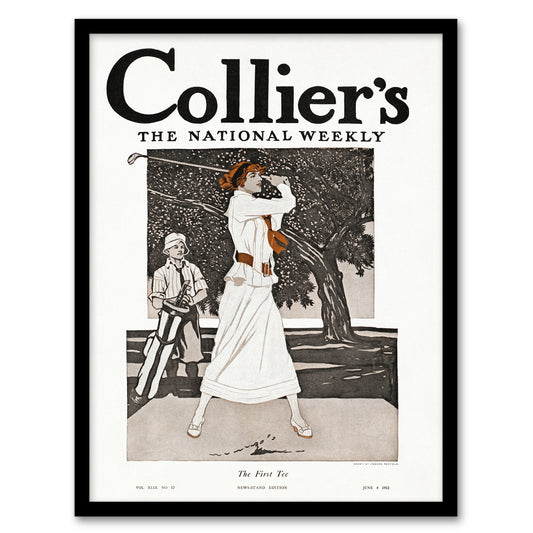 Edward Penfield Framed Wall Art Woman Golfer First Tee Vintage Magazine Cover
