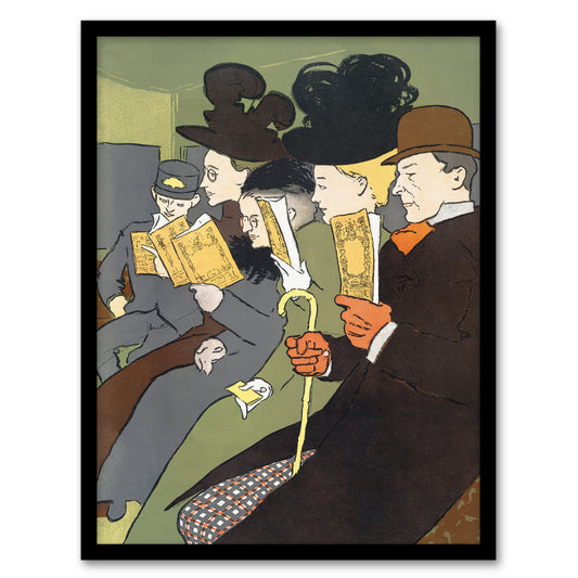 Edward Penfield Framed Wall Art People Reading Magazine on Train Home Décor