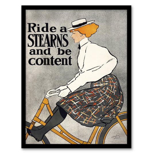Edward Penfield Framed Wall Art Ride a Stearns Vintage Bicycle Ad Home Décor