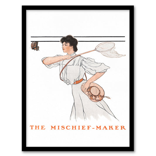 Edward Penfield Framed Wall Art Mischief Maker Woman With Butterfly Net
