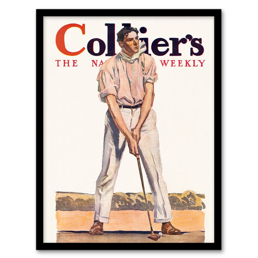 Edward Penfield Framed Wall Art Vintage Magazine Cover Golfer Fore Home Décor