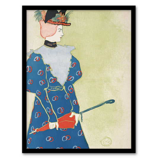 Edward Penfield Framed Wall Art Print Woman Holding Umbrella Painting Home Décor