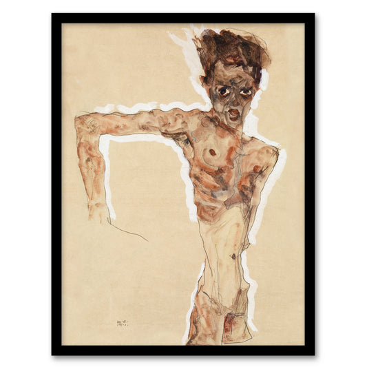 Egon Schiele Framed Wall Art Print Artist Self Portrait Painting Home Décor