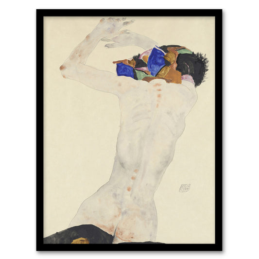 Egon Schiele Framed Wall Art Print Back Nude With Colorful Cloth Home Décor