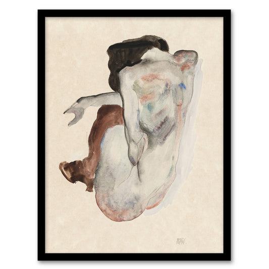 Egon Schiele Framed Wall Art Crouching Nude In Shoes and Black Stockings