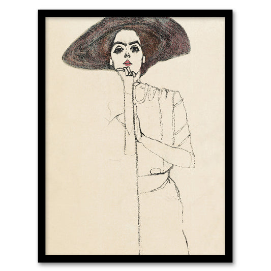 Egon Schiele Framed Wall Art Print Portrait of a Woman with a Hat Home Décor