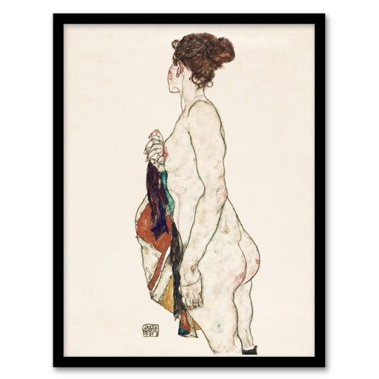 Egon Schiele Framed Wall Art Print Standing Nude with Patterned Robe Home Décor