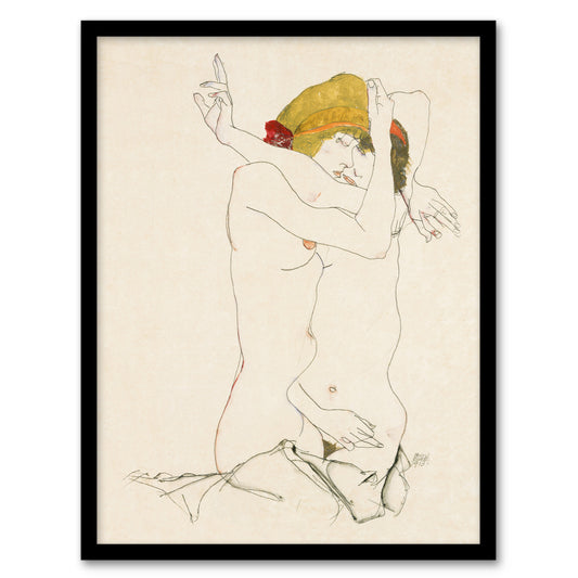 Egon Schiele Framed Wall Art Print Two Women Embracing Painting Nude Home Décor