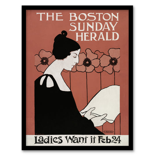 Ethel Reed Framed Wall Art Print Herald Cover Poppies Art Nouveau Home Décor