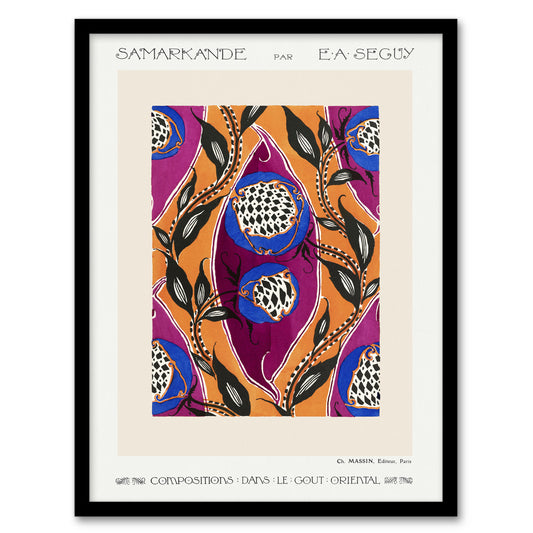 Eugene Seguy Framed Wall Art Print Oriental Style Flower Pattern Home Décor