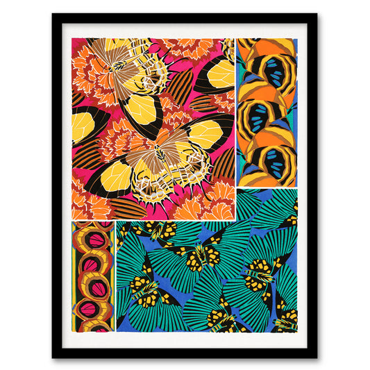 Eugene Seguy Framed Wall Art Vintage Vibrant Butterflies Pattern Home Décor