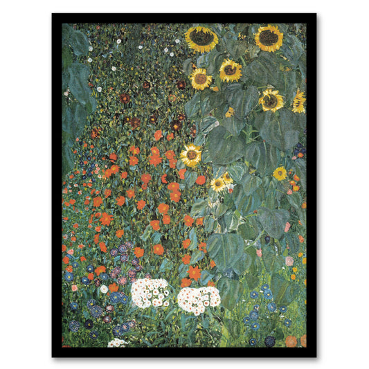Gustav Klimt Framed Wall Art Print Farm Garden with Sunflowers Home Décor