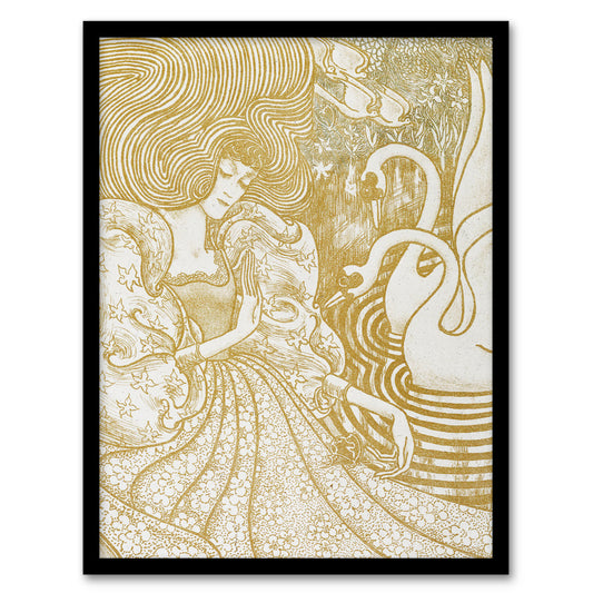 Jan Toorop Framed Wall Art Woman With a Butterfly at Pond with Two Swans