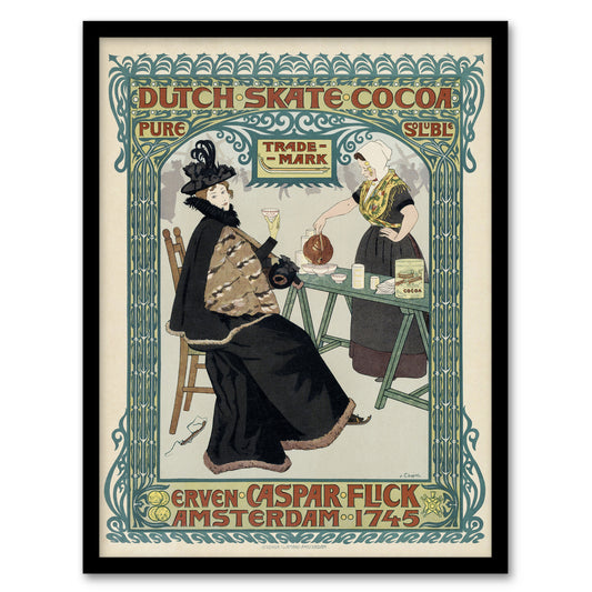 Johann Georg van Caspel Framed Wall Art Dutch Skate Cocoa Advert Home Décor