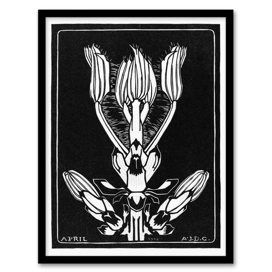 Julie de Graag Framed Wall Art April Flower Vintage Black and White Home Décor