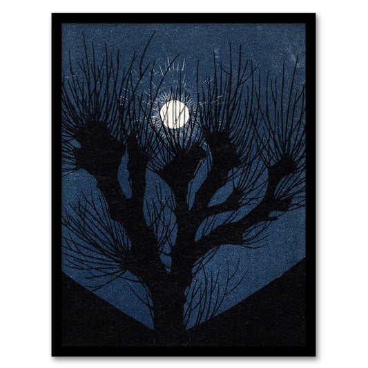 Julie de Graag Framed Wall Art Full Moon Light and Tree Silhouette Home Décor