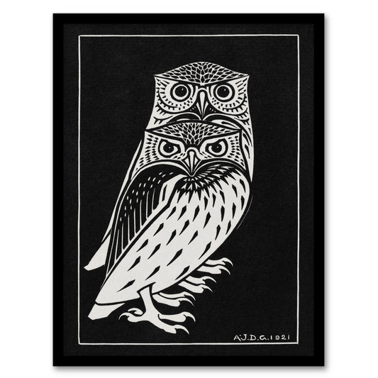 Julie de Graag Framed Wall Art Print Two Owls Vintage Animal Painting Home Décor