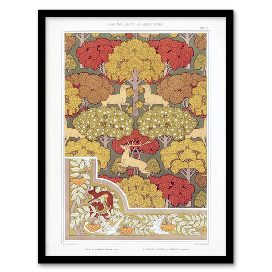 Maurice Pillard Verneuil Framed Wall Art Stag Deer Trees Pattern Home Décor