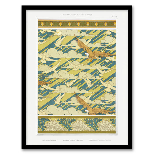 Maurice Pillard Verneuil Framed Wall Art Eagles Doves and Sea Shell Patterns