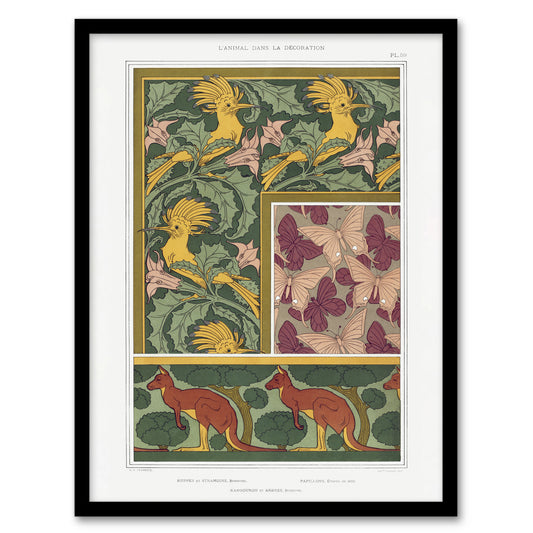 Maurice Pillard Verneuil Framed Art Hoopoe Birds Butterflies Kangaroo Patterns
