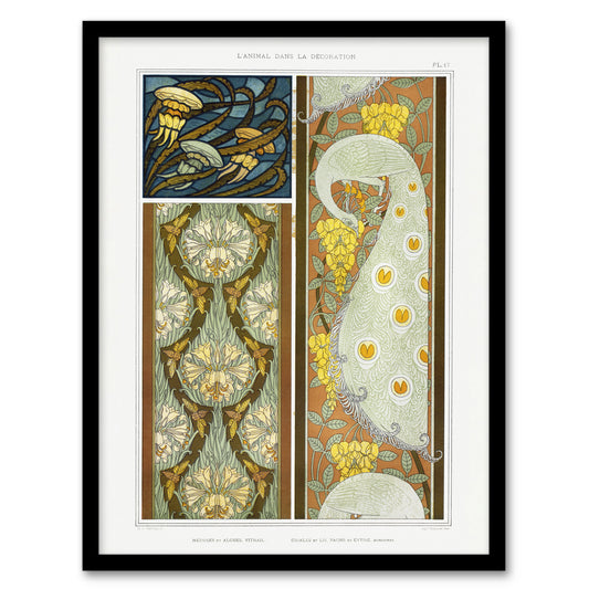 Maurice Pillard Verneuil Framed Wall Art Peacock Jellyfish Lily Nouveau Patterns