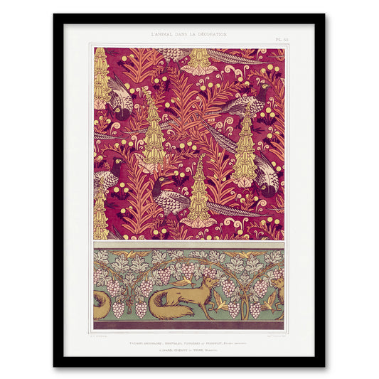 Maurice Pillard Verneuil Framed Wall Art Flowers Pheasants and Foxes Patterns