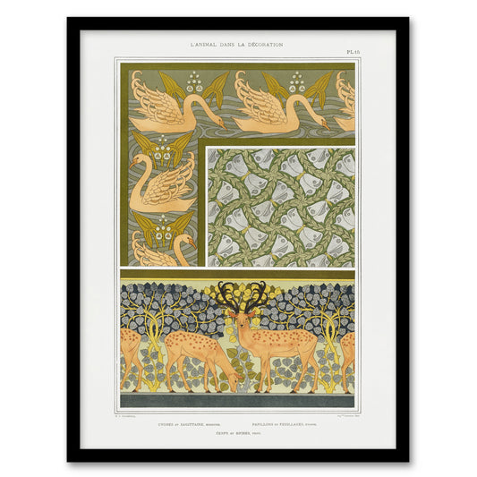 Maurice Pillard Verneuil Framed Wall Art Swans Butterflies and Deer Patterns