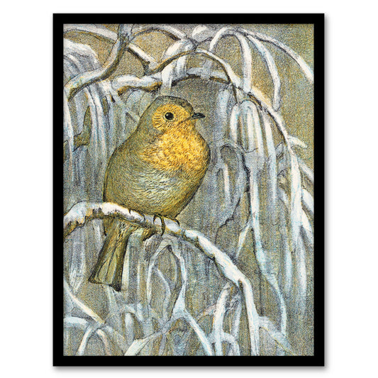 Theo van Hoytema Framed Wall Art Print Robin on Snowy Tree Branch Home Décor