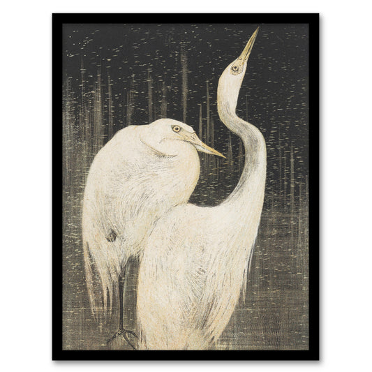 Theo van Hoytema Framed Wall Art Print Two Egrets in the Snow Home Décor