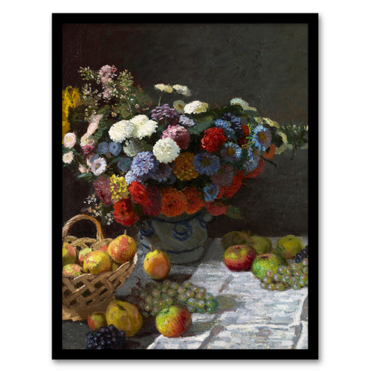 Claude Monet Framed Wall Art Print Still Life with Flowers and Fruit Home Décor