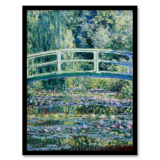 Claude Monet Framed Wall Art Print Water Lilies and Japanese Bridge Home Décor