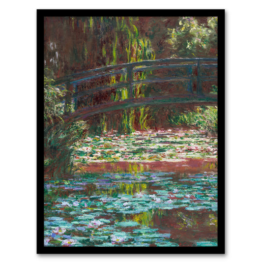 Claude Monet Framed Wall Art Print Water Lily Pond with Bridge Home Décor